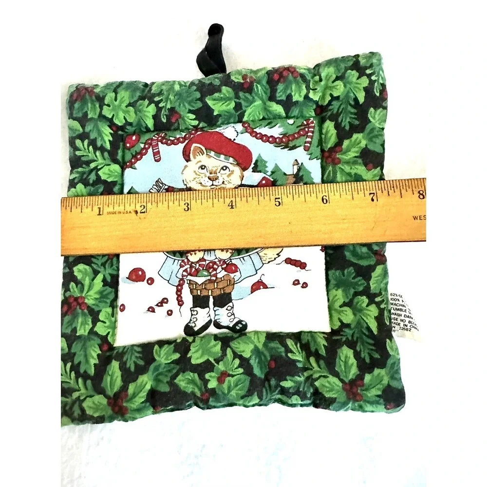 VINTAGE FRANCO Christmas Cat Country Cottage HOT PAD POTHOLDER